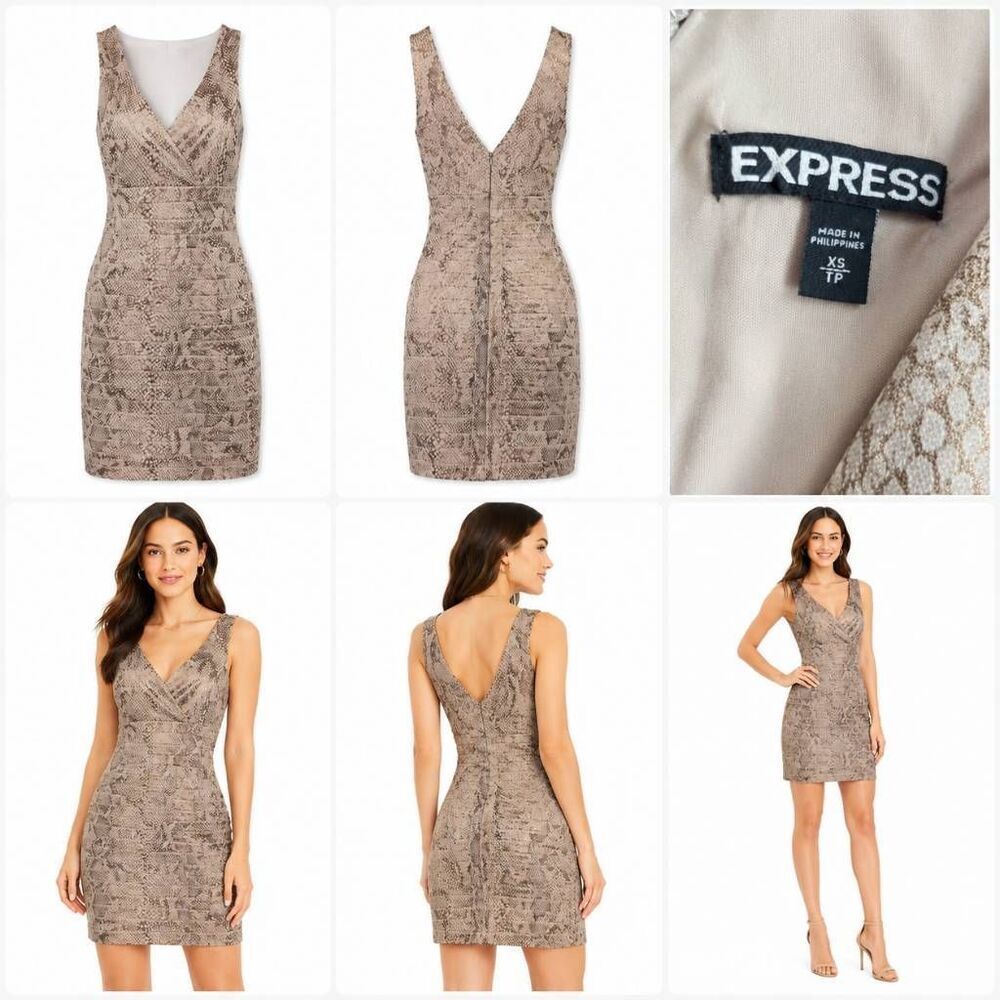 Express Women’s Snakeskin Print Bodycon Dress XS Tan Beige Sleeveless